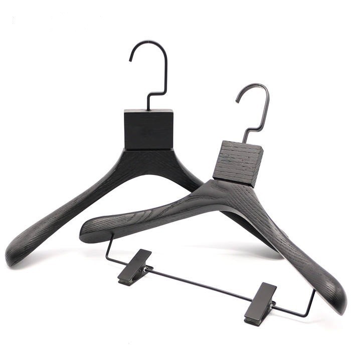 Custom Brand Luxury Black Ash Wood Top Coat Clothing Suit Hanger